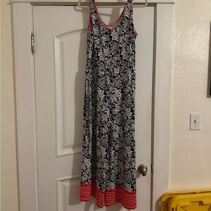 Max Studio Navy and White Patterned jumpsuit with Red Trim